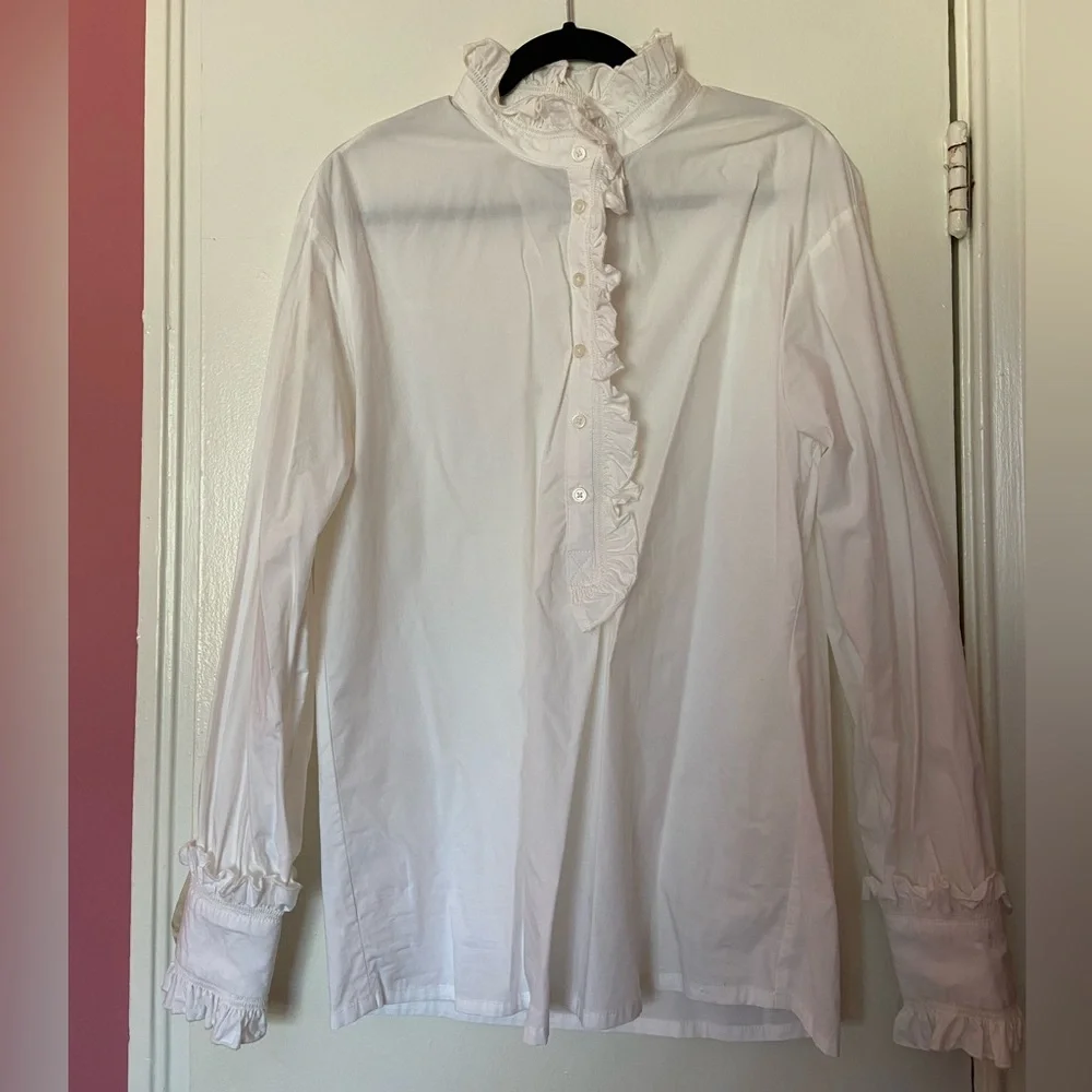 Victorian Ruffled Button-Down Blouse - White - Picture 1 of 4